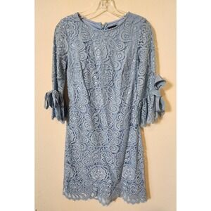 JAX Black Label Blue Flutter Sleeve Bow Eyelet Overlay Shift Dress Size 4 Easter